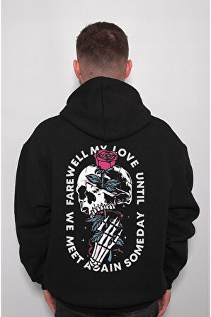 Rose And Gun Skull Kuru Kafa Gül Sweatshirt Unisex Kapüşonlu Hoodie