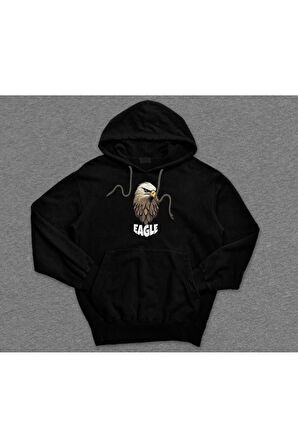 Eagle Kara Kartal Keskin Bakış Pençe Sweatshirt Unisex Kapüşonlu Hoodie