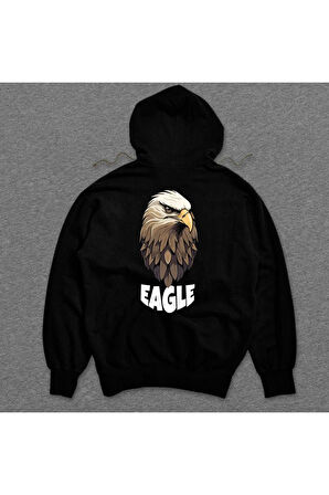 Eagle Kara Kartal Keskin Bakış Pençe Sweatshirt Unisex Kapüşonlu Hoodie