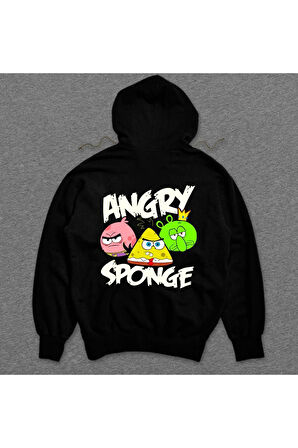 Angry Sponge Sünger Bob Game Sweatshirt Unisex Kapüşonlu Hoodie