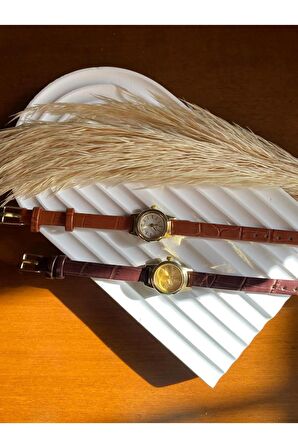 Bs Stıll Minimal Vintage Kadın Kol Saati Retro Quartz Deri Kordon 1 Adet (Çok Minik Modeldir)