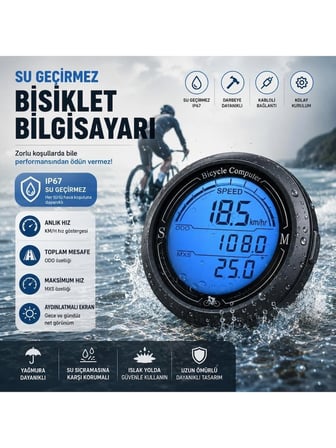 Luve Store Bisiklet Bilgisayarı KM Saati Hız ve Mesafe Ölçer Kablolu IP67 Suya Dayanıklı Aydınlatmalı LCD Ekran