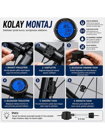 Luve Store Bisiklet Bilgisayarı KM Saati Hız ve Mesafe Ölçer Kablolu IP67 Suya Dayanıklı Aydınlatmalı LCD Ekran