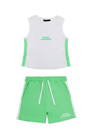 Kız Çocuk Yeşil Şort Tshirt Takım - Kolej