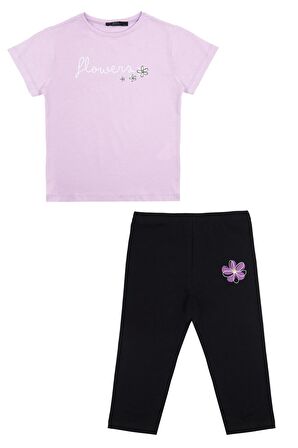 Kız Çocuk Mor Tayt Tshirt Takım - Alden