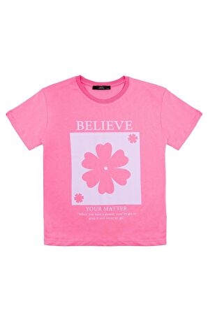 Kız Çocuk Pembe Tshirt Baskılı- Soft