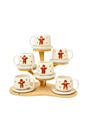 6'LI Tabaklı Yılbaşı Bisküvisi El Yapımı Seramik Kupa, Seramik, Double Türk Kahvesi, Nescafe Fincanı