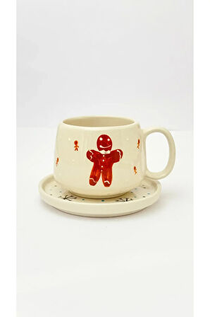 6'LI Tabaklı Yılbaşı Bisküvisi El Yapımı Seramik Kupa, Seramik, Double Türk Kahvesi, Nescafe Fincanı