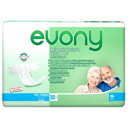 Evony Bel Bantlı Yetişkin Hasta Bezi Medium 30'lu Paket