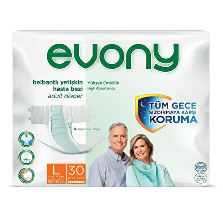 Evony Bel Bantlı Yetişkin Hasta Bezi Large 30'lu 3 Paket 90 Adet