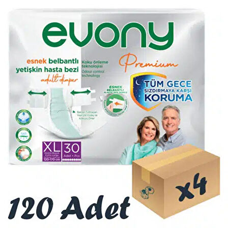 Evony Premium Esnek Bel Bantlı Yetişkin Hasta Bezi XLarge 30’lu 4 Paket 120 Adet