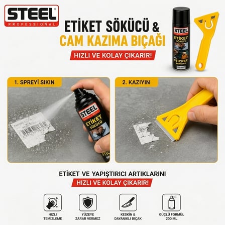 Profesyonel Etiket Sökücü Sprey Ve Cam Leke Kazıyıcı Bıçak