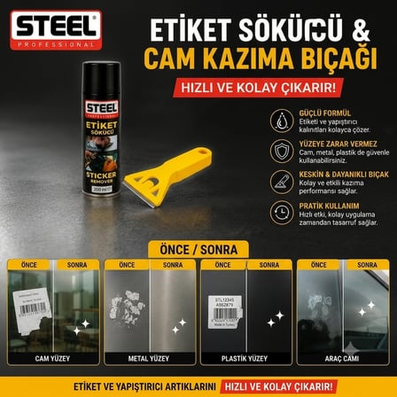 Profesyonel Etiket Sökücü Sprey Ve Cam Leke Kazıyıcı Bıçak