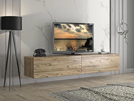 Wood'n Love Vega Premium 200 Cm Geniş Dolaplı Metal Ayaklı Tv Ünitesi - Atlantik Çam / Siyah