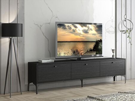 Wood'n Love Etna Premium Metal Ayaklı Dolaplı 180 Cm Tv Ünitesi - Siyah / Siyah 