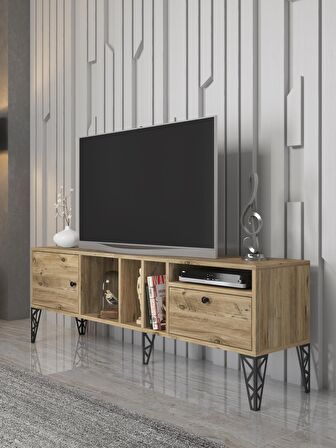 Wood'n Love Cercei 160 Cm Metal Ayaklı Tv Ünitesi - Atlantik Çam / Siyah