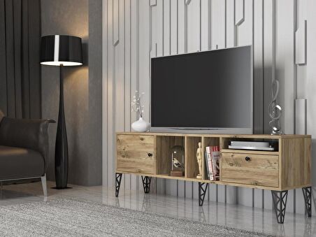 Wood'n Love Cercei 160 Cm Metal Ayaklı Tv Ünitesi - Atlantik Çam / Siyah