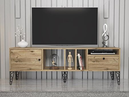 Wood'n Love Cercei 160 Cm Metal Ayaklı Tv Ünitesi - Atlantik Çam / Siyah