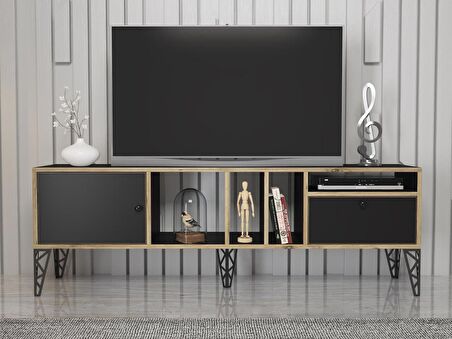 Wood'n Love Cercei 160 Cm Metal Ayaklı Tv Ünitesi - Atlantik Çam - Siyah / Siyah