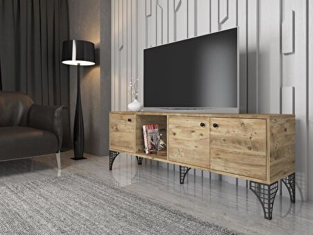 Wood'n Love Hira 160 Cm Metal Ayaklı Tv Ünitesi - Atlantik Çam / Siyah