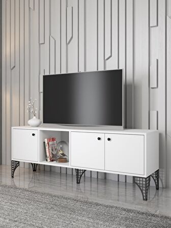 Wood'n Love Hira 160 Cm Metal Ayaklı Tv Ünitesi - Beyaz / Siyah