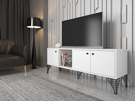 Wood'n Love Hira 160 Cm Metal Ayaklı Tv Ünitesi - Beyaz / Siyah