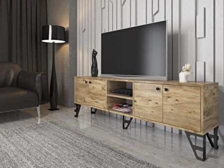 Wood'n Love Sofia 180 Cm Metal Ayaklı Tv Ünitesi - Atlantik Çam / Siyah