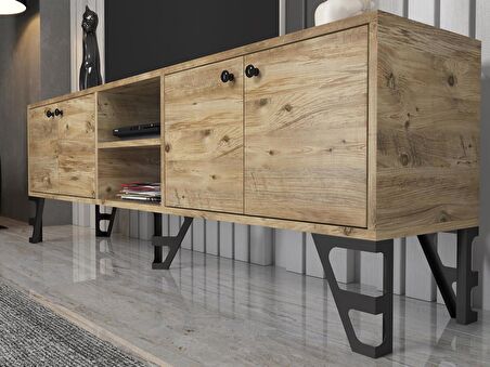 Wood'n Love Sofia 180 Cm Metal Ayaklı Tv Ünitesi - Atlantik Çam / Siyah