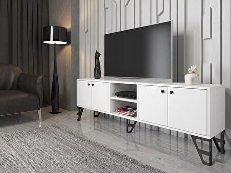 Wood'n Love Sofia 180 Cm Metal Ayaklı Tv Ünitesi - Beyaz / Siyah