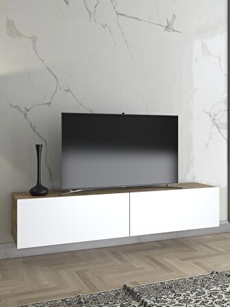 Wood'n Love Toprak 150 Cm Duvara Monte Tv Ünitesi - Atlantik Çam - Beyaz / Siyah