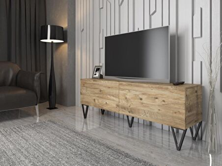 Wood'n Love Emir 150 Cm Metal Ayaklı Tv Ünitesi - Atlantik Çam / Siyah