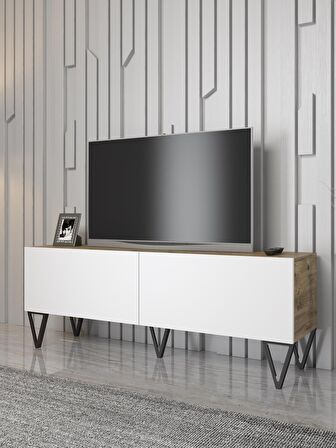 Wood'n Love Emir 150 Cm Metal Ayaklı Tv Ünitesi - Atlantik Çam - Beyaz / Siyah