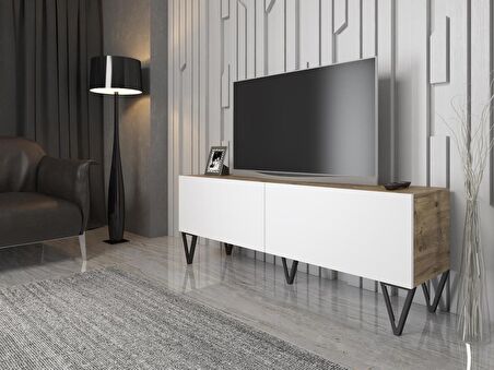 Wood'n Love Emir 150 Cm Metal Ayaklı Tv Ünitesi - Atlantik Çam - Beyaz / Siyah