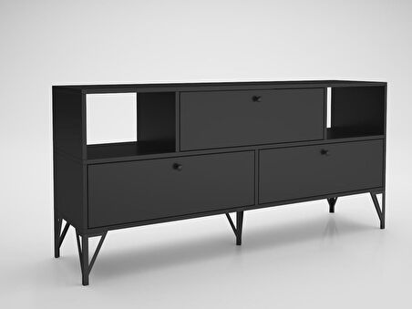 Wood'n Love Mia 160 Cm Metal Ayaklı Tv Ünitesi - Konsol - Siyah / Siyah