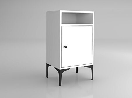 Wood'n Love Vio Metal Ayaklı Minifiks Bağlantı, Dolaplı Komodin - Beyaz / Siyah