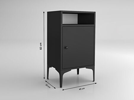 Wood'n Love Vio Metal Ayaklı Minifiks Bağlantı, Dolaplı Komodin - Siyah / Siyah