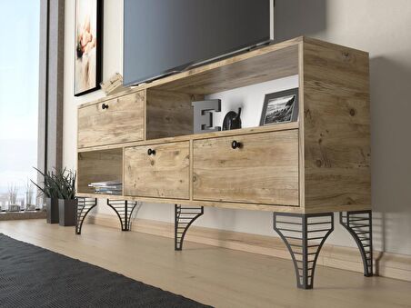 Wood'n Love Katre 150 Cm Metal Ayaklı Tv Ünitesi - Atlantik Çam / Siyah