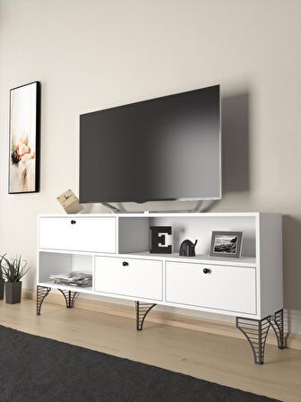 Wood'n Love Katre 150 Cm Metal Ayaklı Tv Ünitesi - Beyaz / Siyah