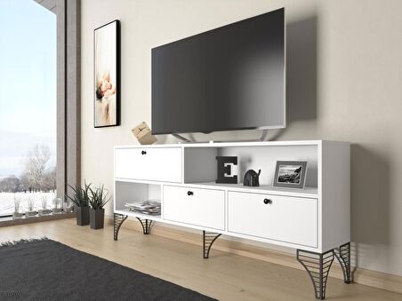 Wood'n Love Katre 150 Cm Metal Ayaklı Tv Ünitesi - Beyaz / Siyah