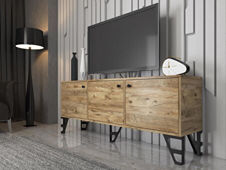 Wood'n Love Bello 160 Cm Metal Ayaklı Tv Ünitesi - Konsol - Atlantik Çam / Siyah