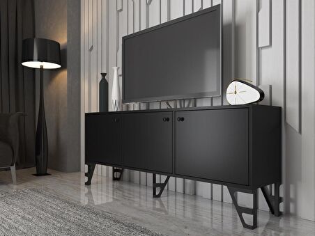 Wood'n Love Bello 160 Cm Metal Ayaklı Tv Ünitesi - Konsol - Siyah / Siyah