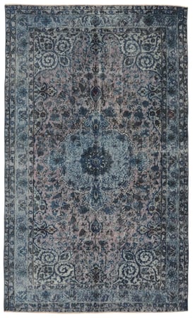 Gri Mavi El Dokuma Salon Halısı Madalyon Desenli Vintage Klasik
