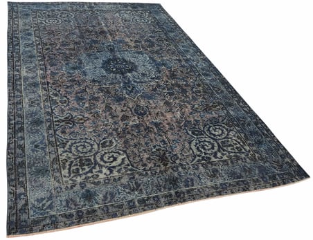 Gri Mavi El Dokuma Salon Halısı Madalyon Desenli Vintage Klasik