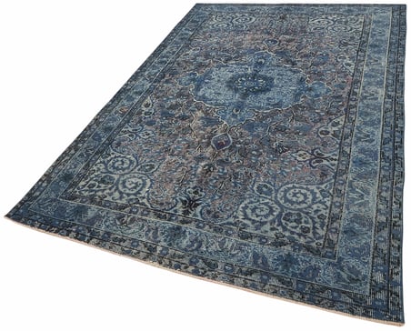 Gri Mavi El Dokuma Salon Halısı Madalyon Desenli Vintage Klasik