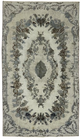 Gri El Dokuma Salon Halısı Madalyon Desenli Eskitme Vintage Klasik