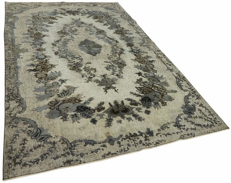 Gri El Dokuma Salon Halısı Madalyon Desenli Eskitme Vintage Klasik