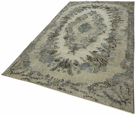 Gri El Dokuma Salon Halısı Madalyon Desenli Eskitme Vintage Klasik