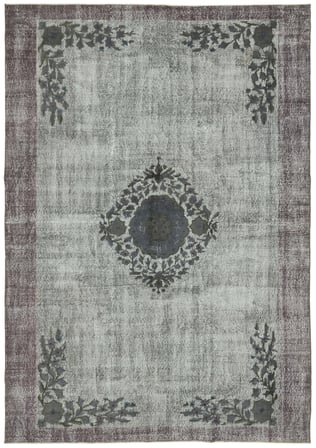 Gri Salon Halısı El Dokuma Eskitme Madalyon Desenli Vintage Model