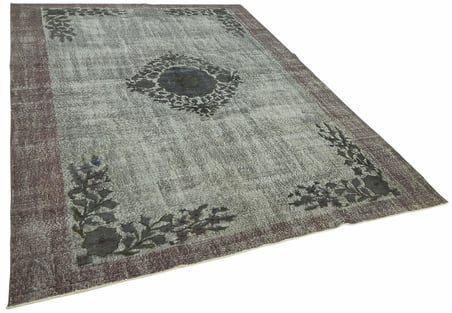 Gri Salon Halısı El Dokuma Eskitme Madalyon Desenli Vintage Model