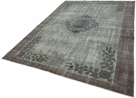 Gri Salon Halısı El Dokuma Eskitme Madalyon Desenli Vintage Model
